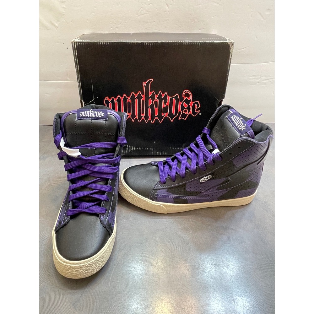 Punkrose Kaboom Sneakers Womens 6 Black Purple Good High Top Goth Emo Skate